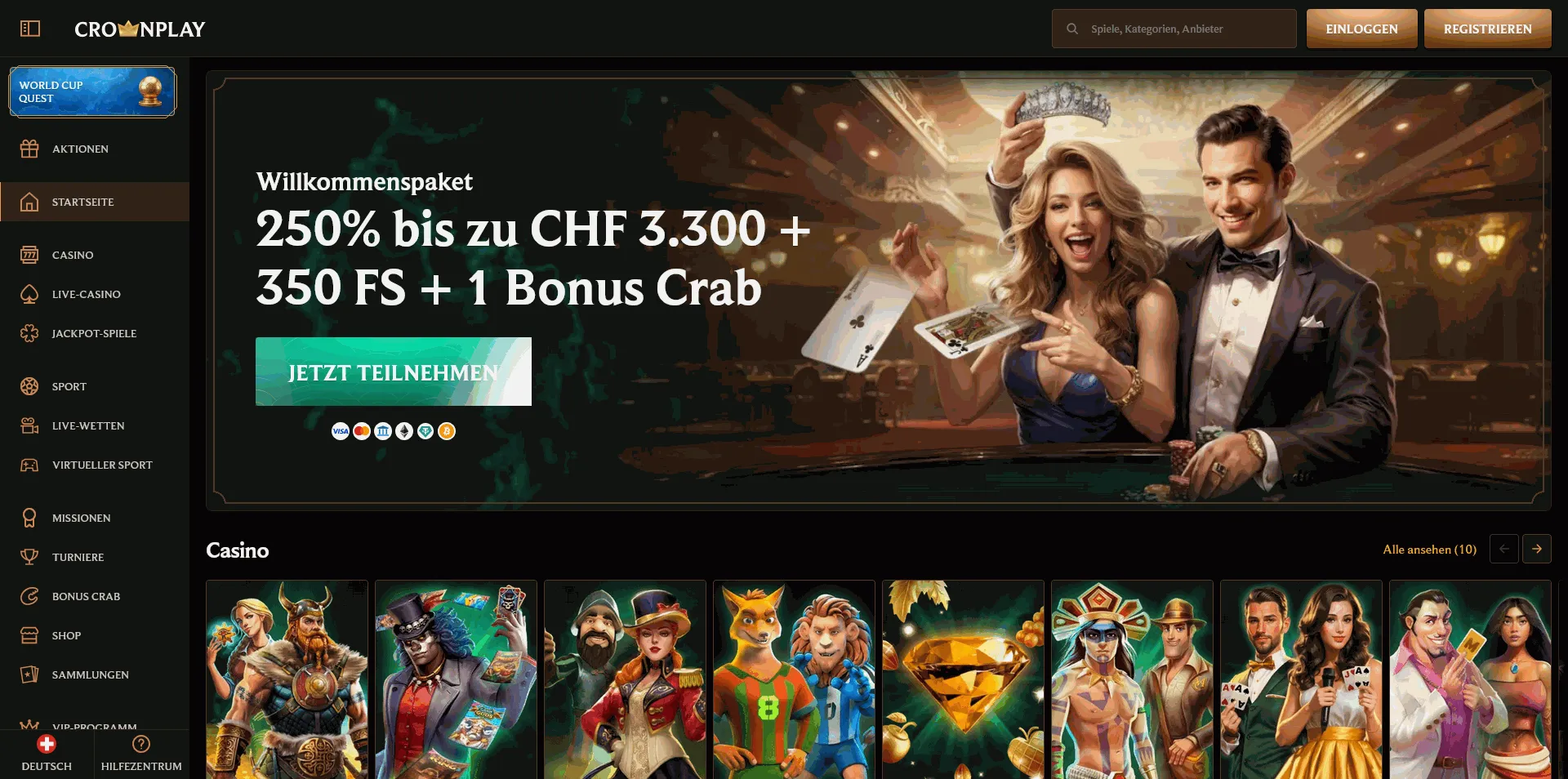 CrownPlay EU online casino homepage
